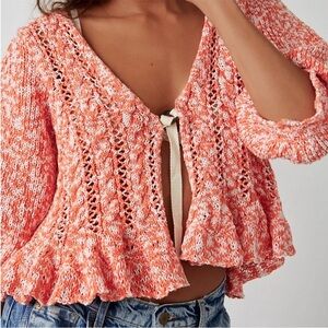 NWT Free People Coral Knit Cardigan with Ruffle Hem